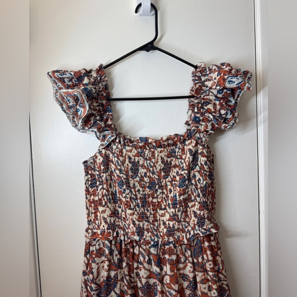 Love the Label Floral Paisley Smocked Tiered Ruffle Orange Blue Maxi Dress M - Picture 4 of 16